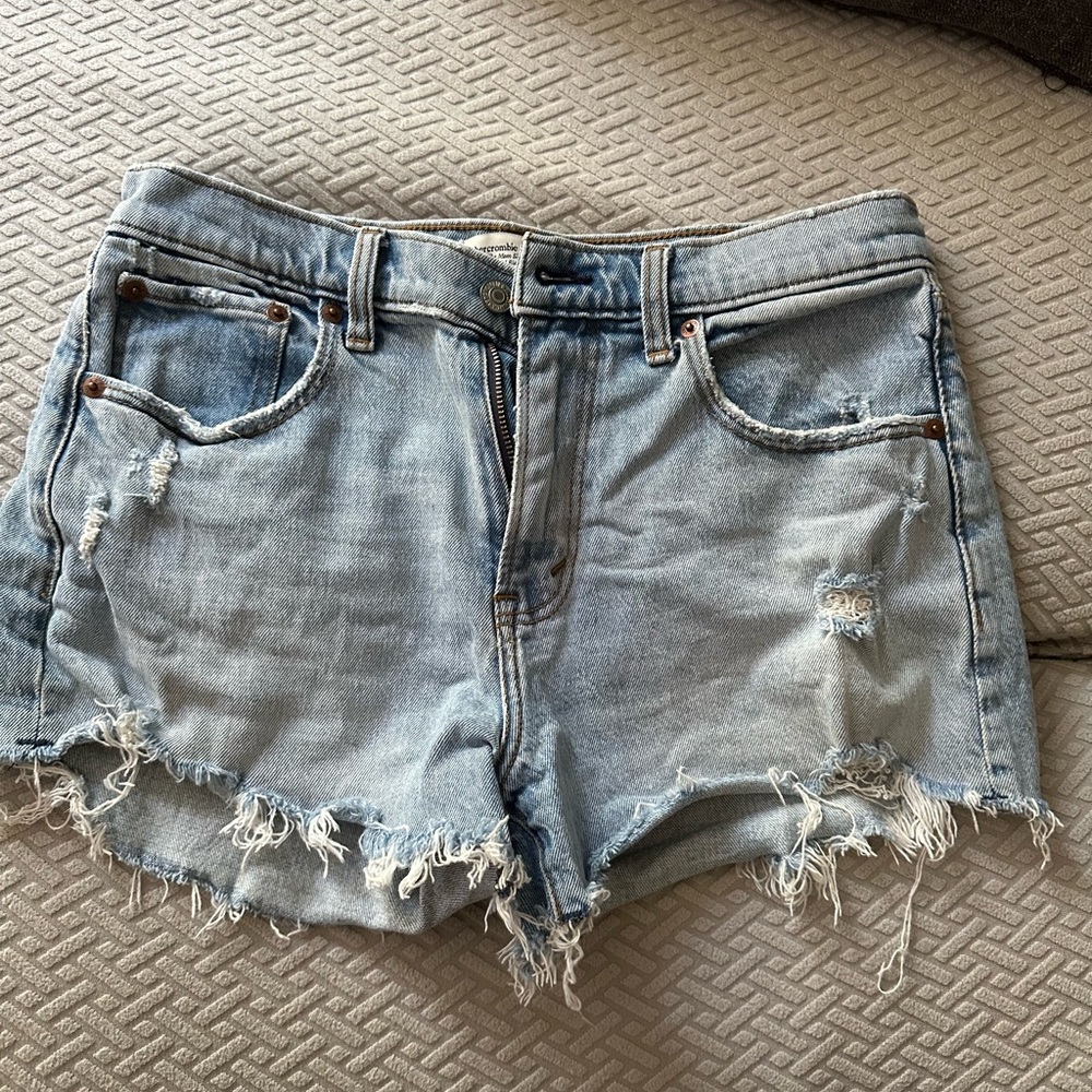 Abercrombie & Fitch Light Blue Distressed Mom Jean Shorts (High waisted)
